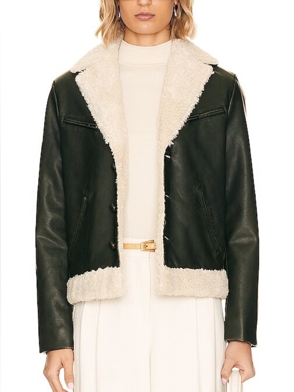 MOTHER the mile high faux leather Sherpa aviator jacket